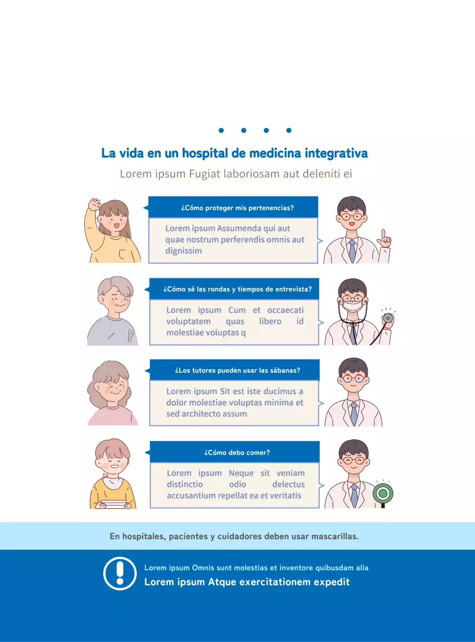 Información y promoción de clínicas de medicina oriental con un concepto limpio en azul y blanco