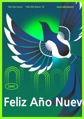 Póster de Año Nuevo con efecto degradado de chartreuse y azul claro