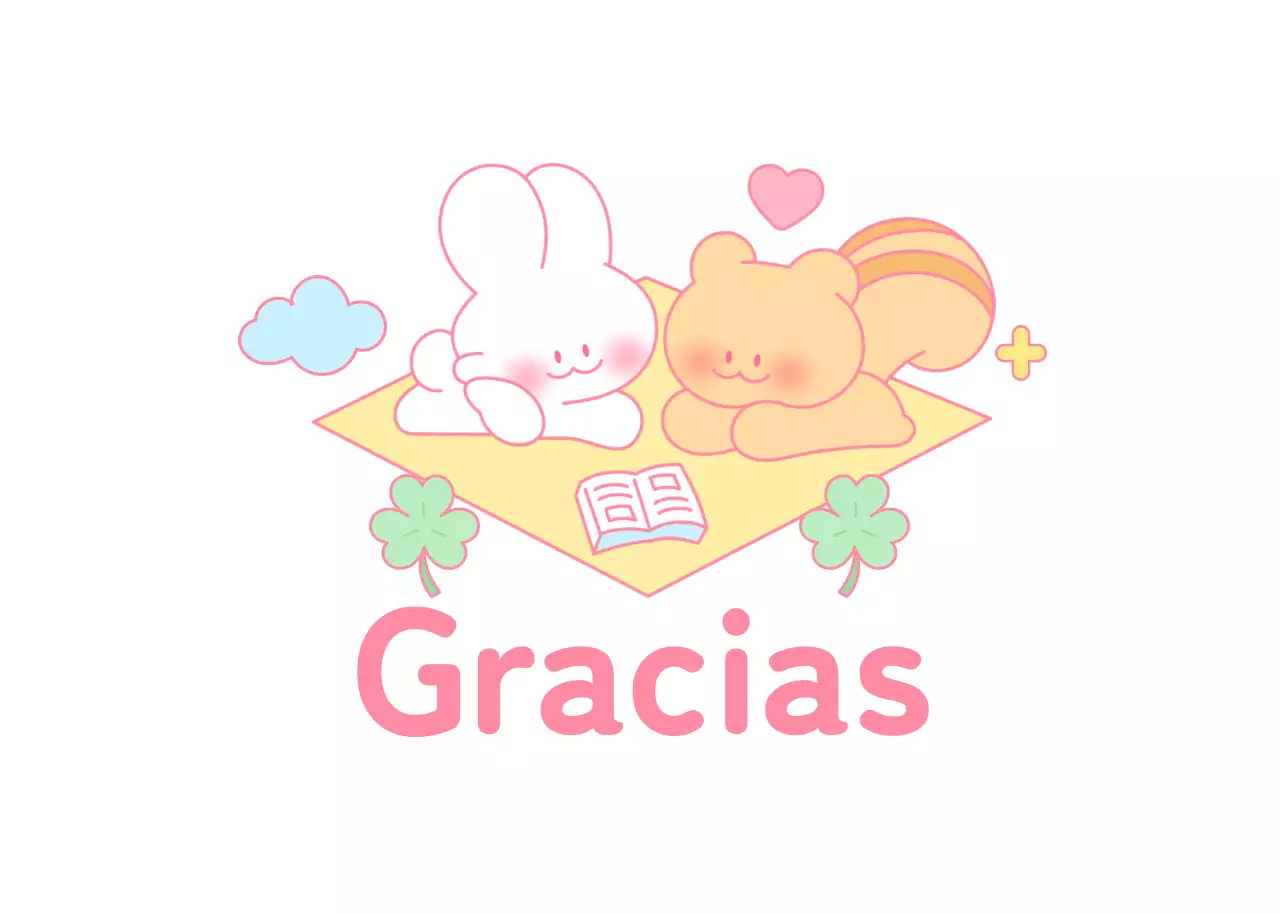 Notas de agradecimiento decorativas con ilustraciones de simpáticos personajes de conejitos y ardillas