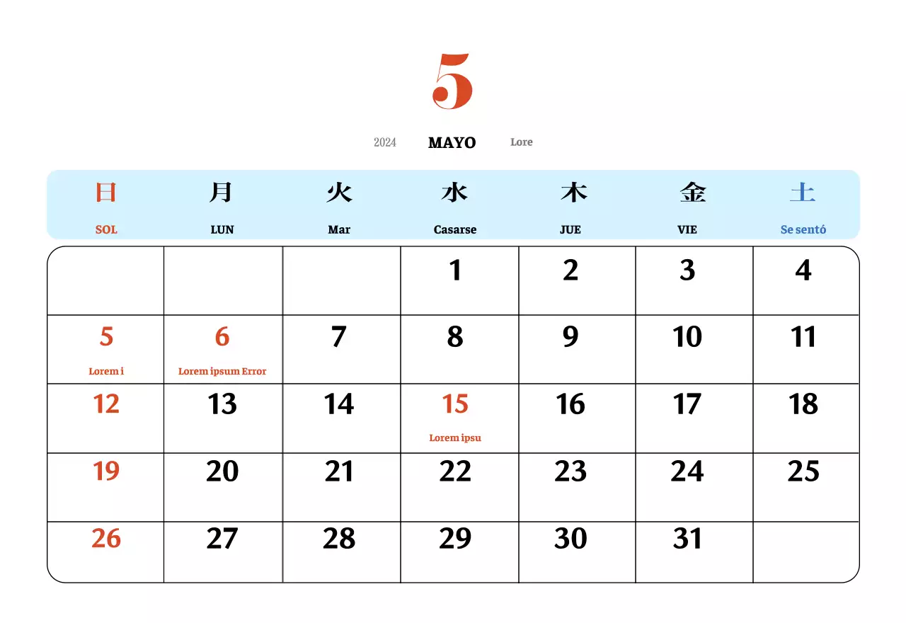Calendario nostálgico de concepto retro en rojo y azul