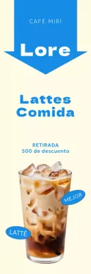 Una sencilla promoción de un café, destacada por una flecha con un color de acento azul claro.