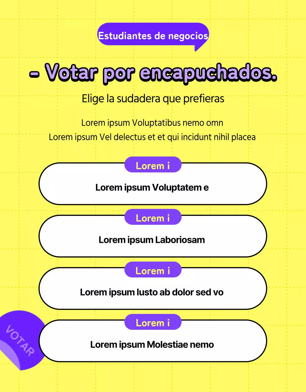 Púrpura y amarillo minimalista universidad y sudadera con capucha guía de votación
