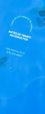 Ilustración sencilla del océano en azul y chartreuse para información y promoción del surf