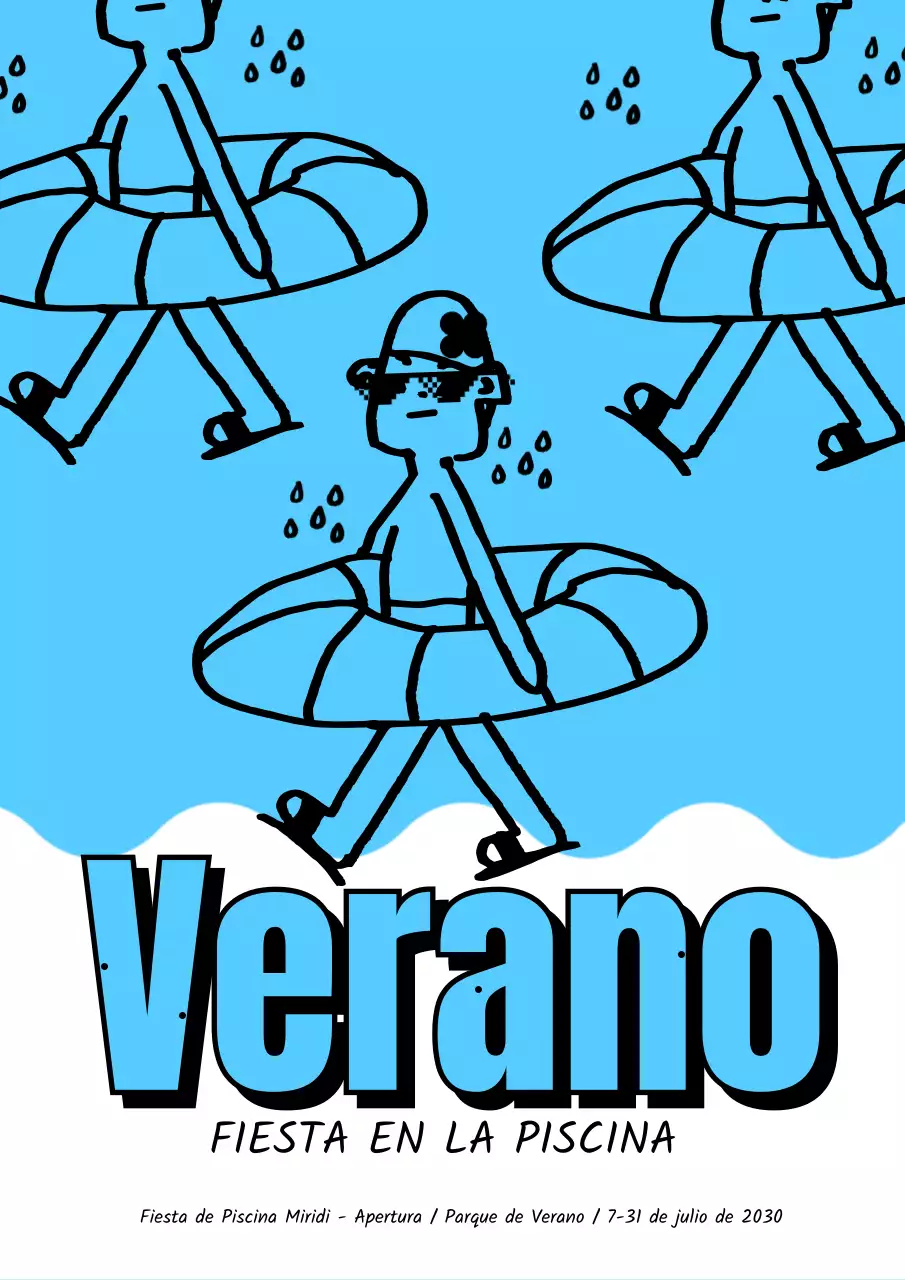 Niño en un tubo en una bonita piscina en azul claro y blanco