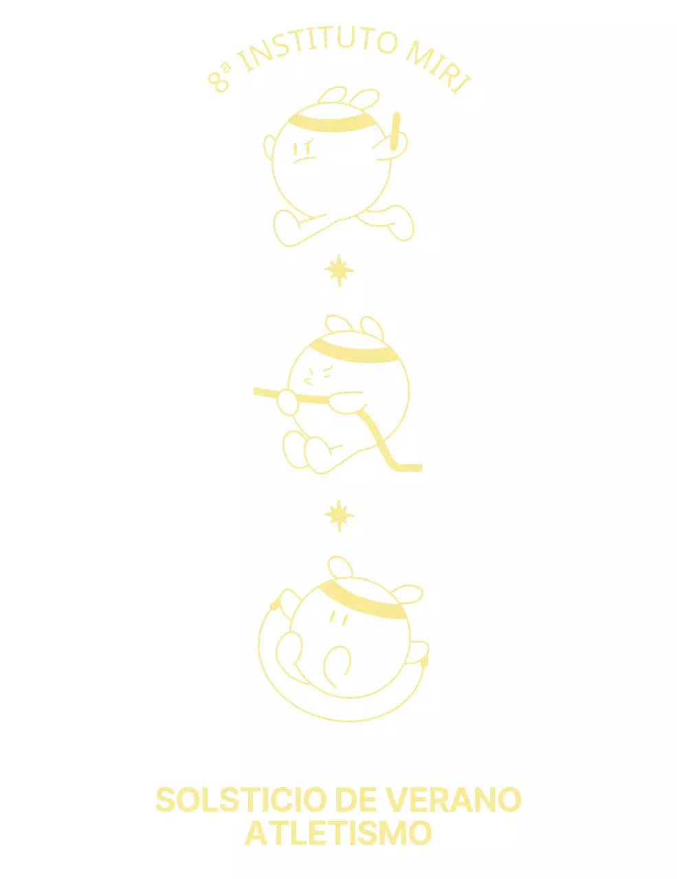 Recuerdo del día del deporte en la escuela secundaria con un simpático personaje amarillo que hace ejercicio