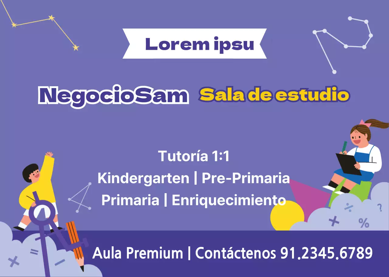 Personaje morado ilustración sala de estudio promoción