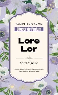 Etiqueta de perfume vintage con ilustración morada