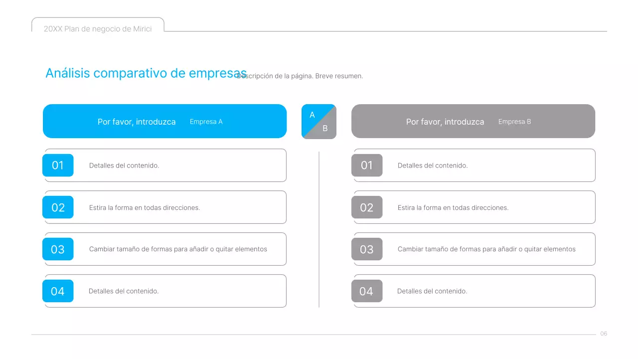 Una presentación limpia en azul y blanco del plan de negocio de contenidos culturales
