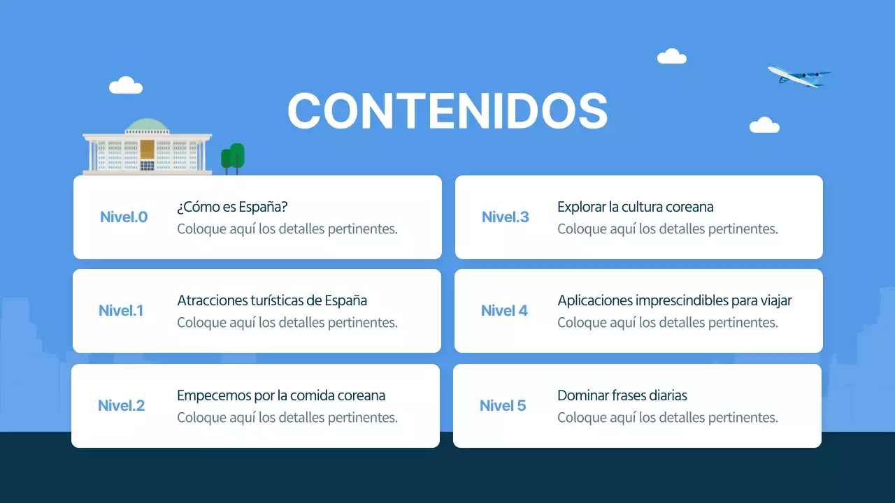 Guía de viaje de Corea del Sur ilustrada en azul y azul marino