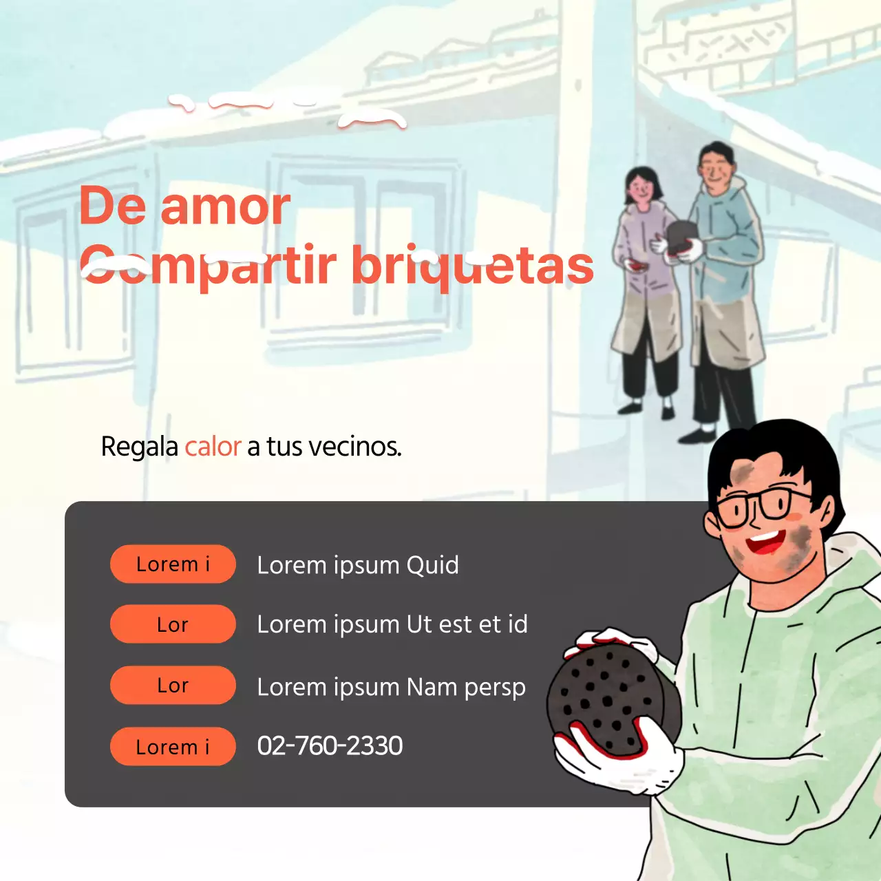 Anuncios de voluntarios en naranja y gris