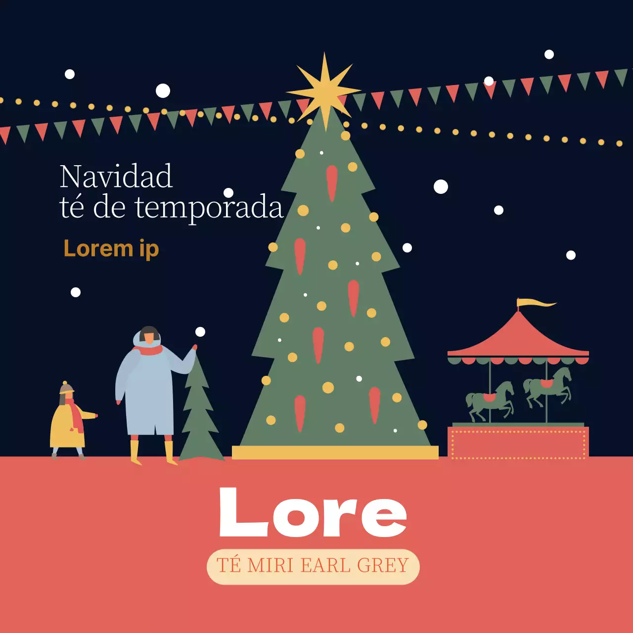 Verde Rojo Ilustración Navidad Etiqueta Té Earl Grey