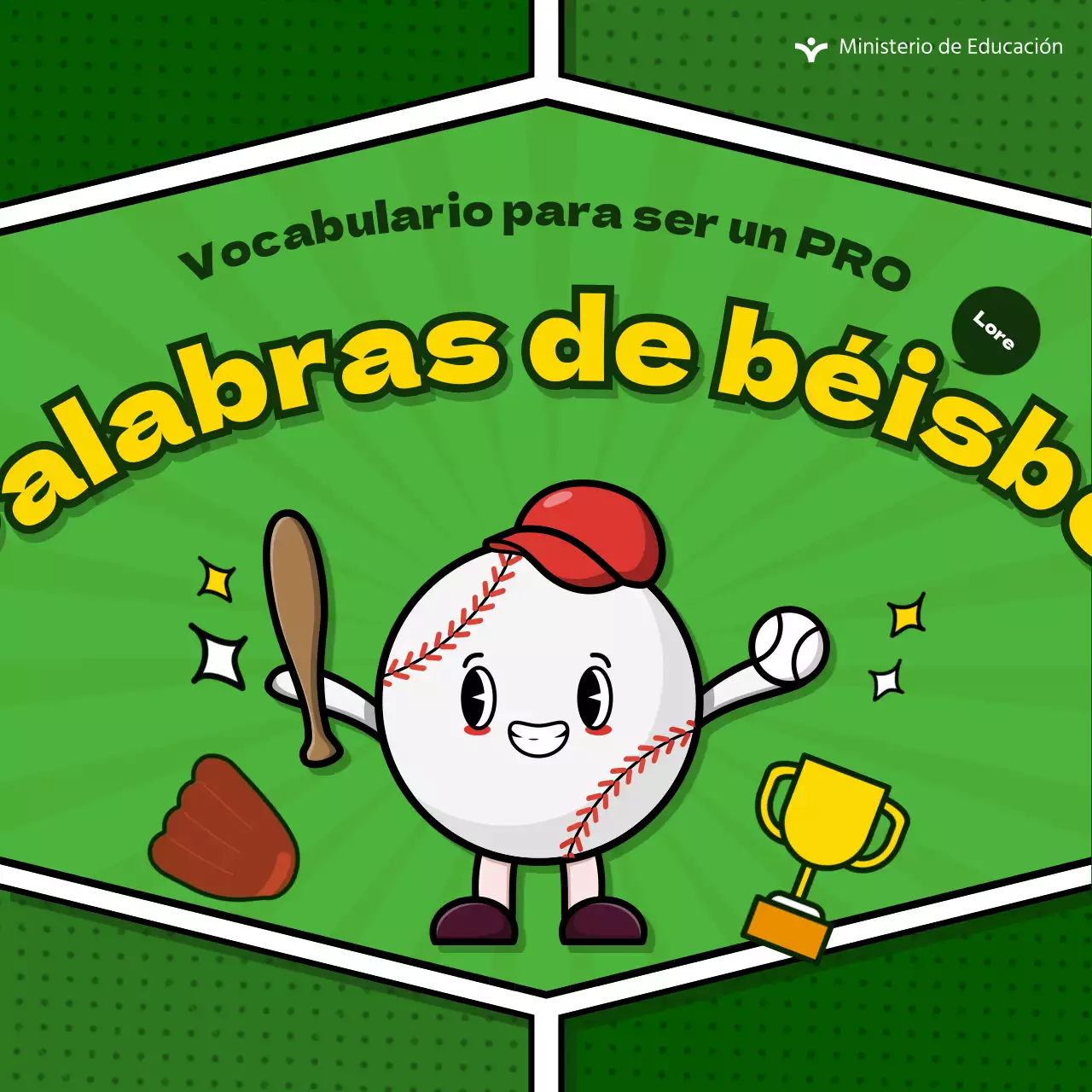 Información sobre bonitos términos de béisbol sobre fondo verde