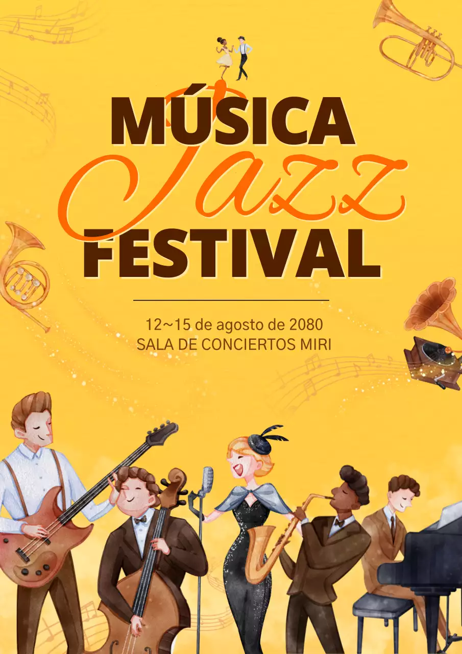 Festival de música jazz con fondo amarillo