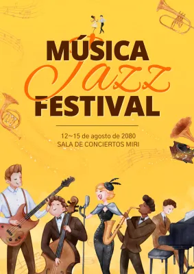 Festival de música jazz con fondo amarillo