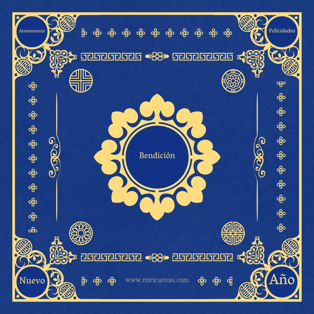 Tarjeta de felicitación tradicional en azul y amarillo