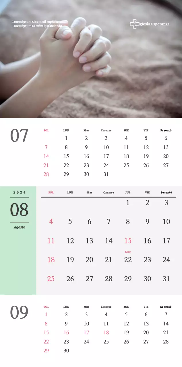 Calendario de pared de iglesia de concepto sencillo en blanco y negro con emotivas fotos religiosas