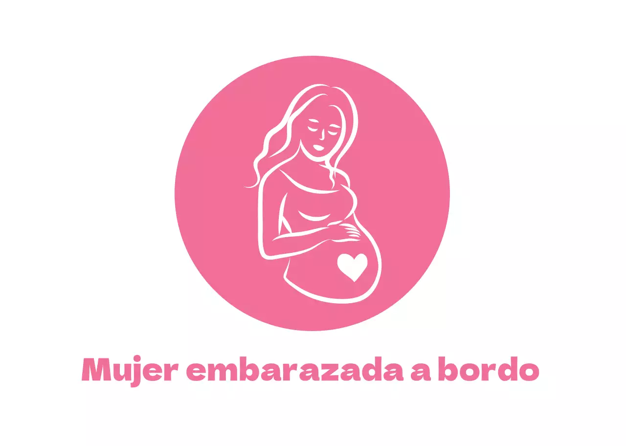 Icono de línea simple de color rosa blanco Mujeres embarazadas que suben a la guía de vehículos