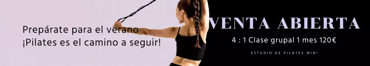 Ofrezca un descuento en una clase de pilates con mensaje con la imagen de una mujer vestida de malva.