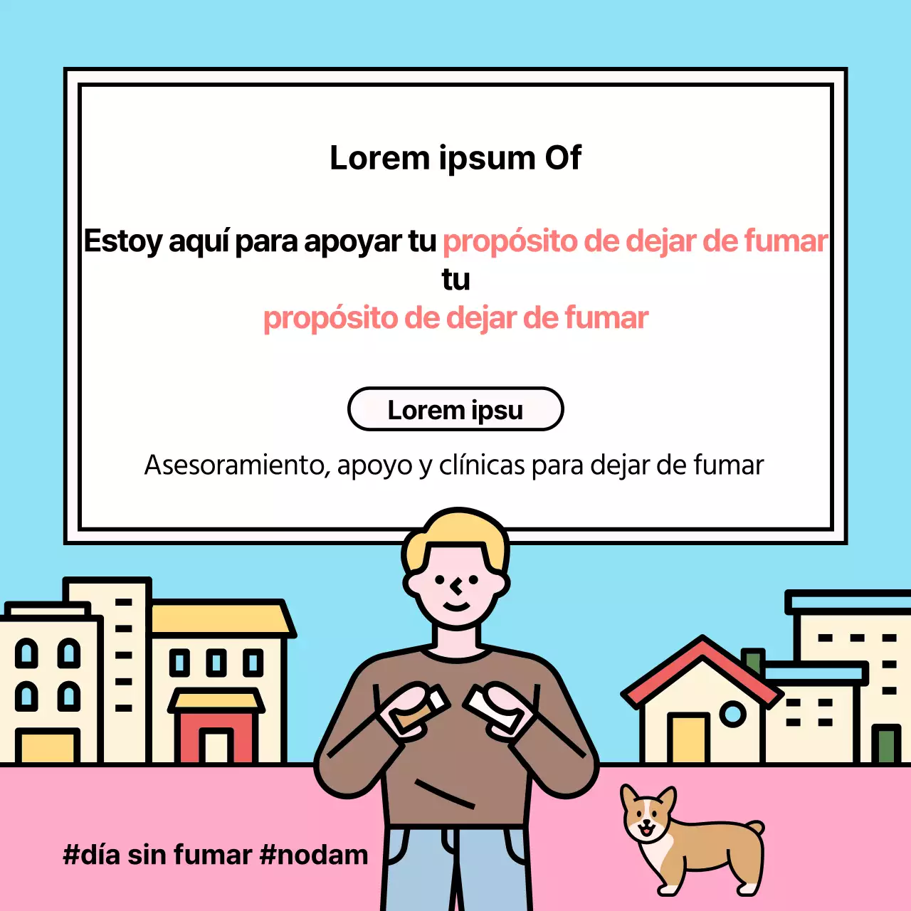 Simpática ilustración de los efectos de dejar de fumar en azul claro y rosa