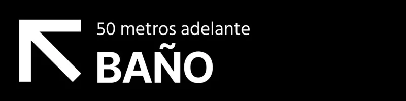 Estilo sencillo en blanco y negro con modernos iconos de aseos e indicaciones de texto