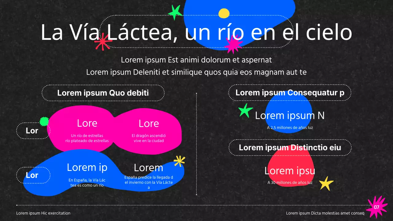 Observatorio de colores Vía Láctea Campamento Constelaciones sobre fondo negro Recursos didácticos