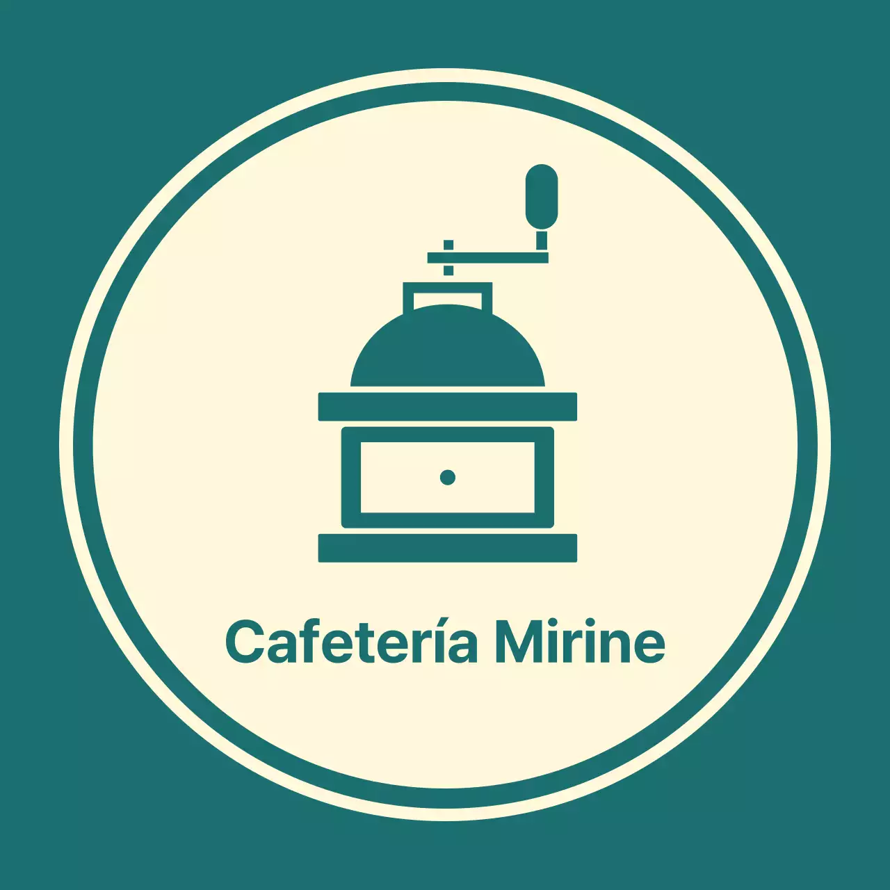 Café café balsa con una línea turquesa que representa un molinillo de café