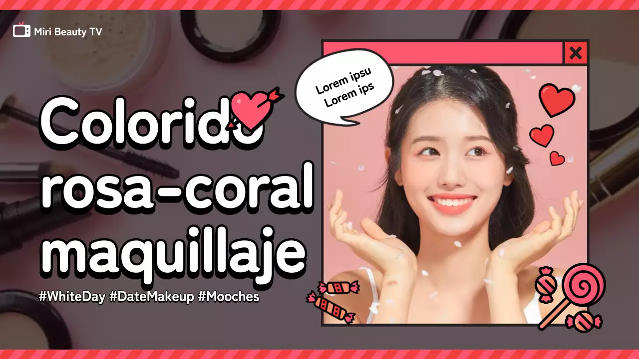 Rosa y coral línea ilustración temática día blanco maquillaje YouTube thumbnail