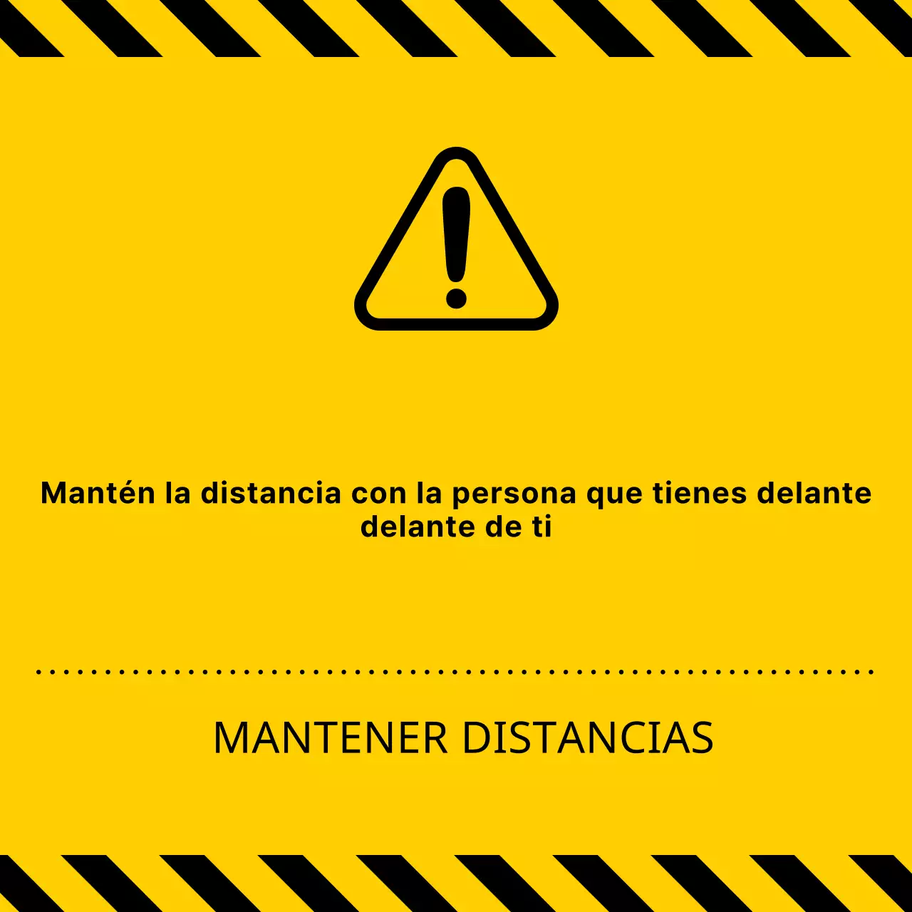 Estilo sencillo y limpio de combinación de iconos y texto en amarillo y negro Advertencias para mantener las distancias