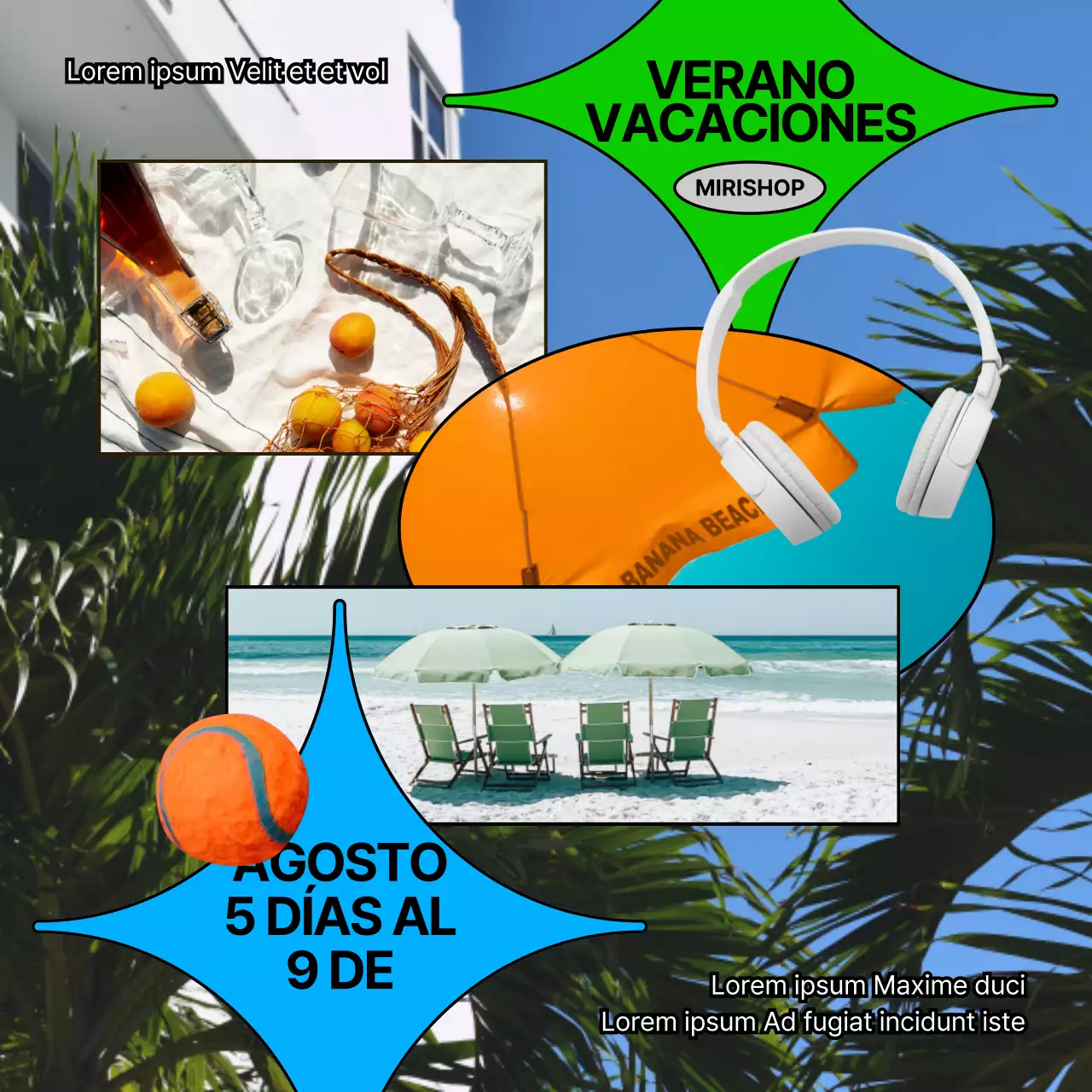 Anuncios de moda para las vacaciones de verano en chartreuse y azul