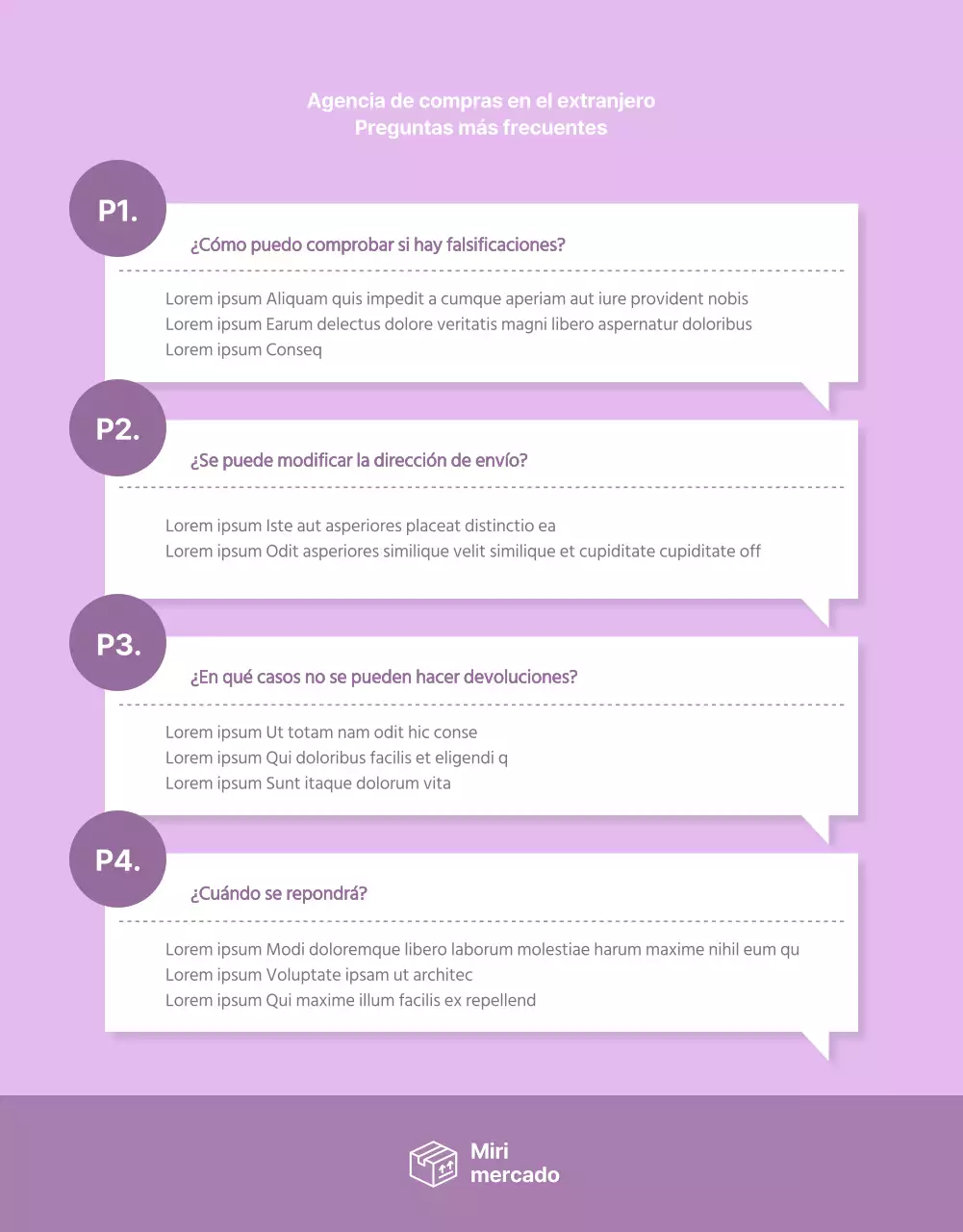 Sencilla página de detalles de compra en el extranjero con acentos morados
