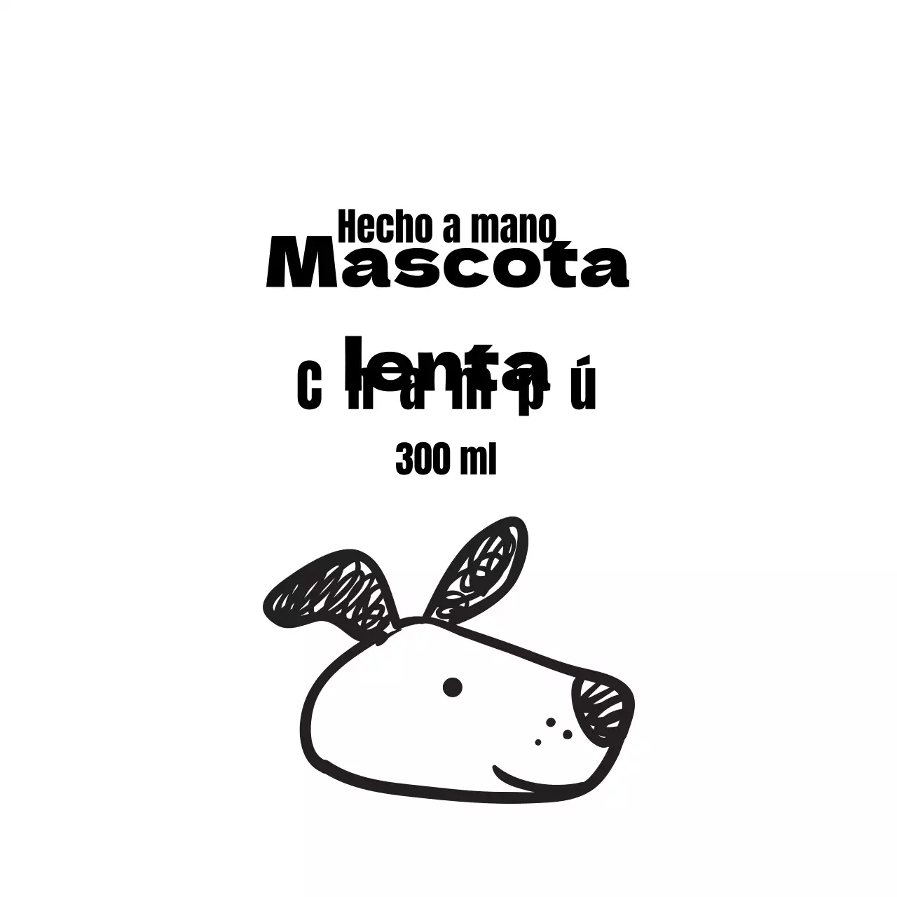 Etiqueta de champú ilustrada en blanco y negro