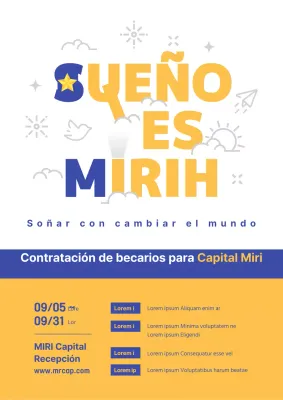 Tema amarillo azul marino para anuncios de trabajo en prácticas con un concepto tipográfico limpio