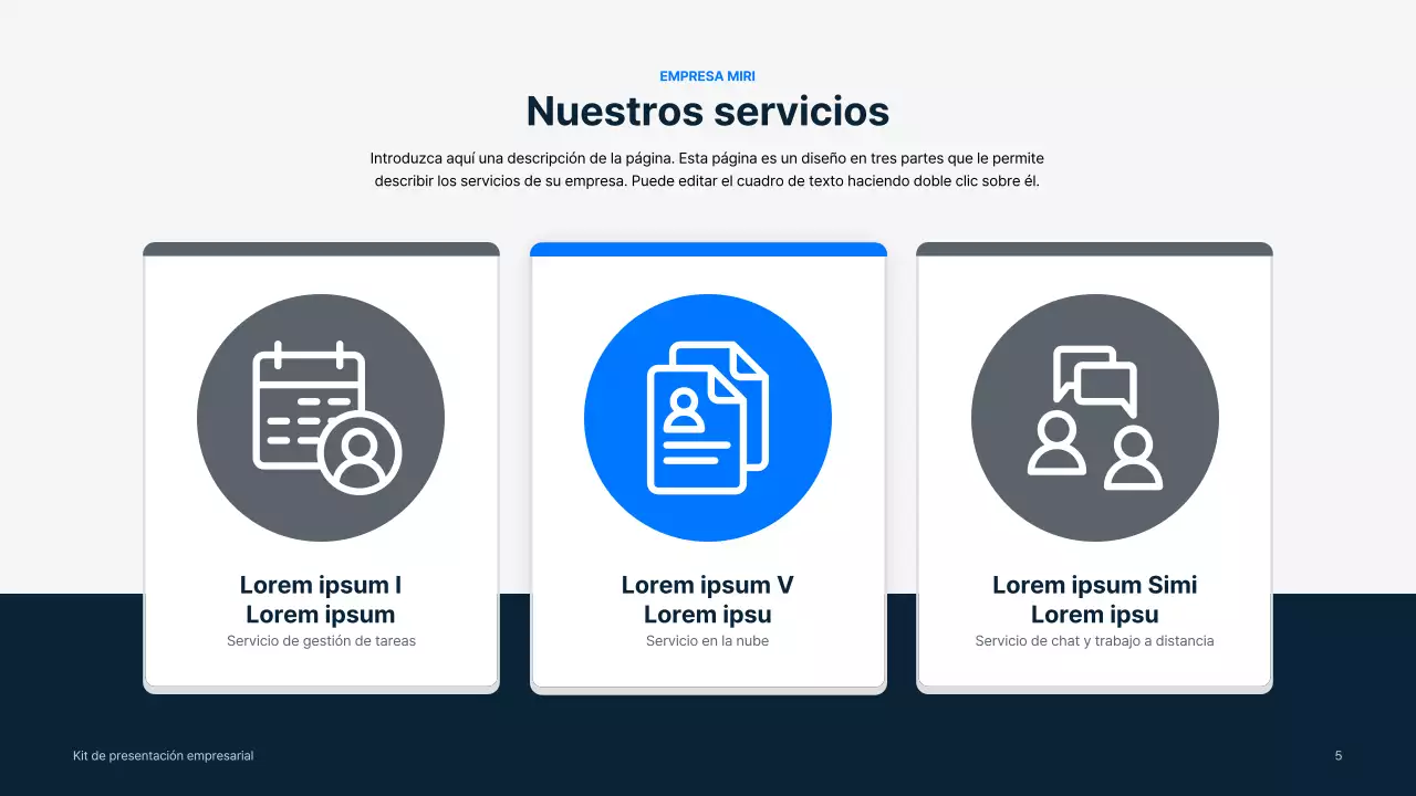 Material comercial sencillo en azul y gris