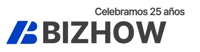 Logotipo de la empresa fundadora con símbolos azules y grises