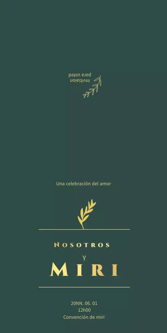 Invitación de boda con los nombres de los novios en degradado dorado