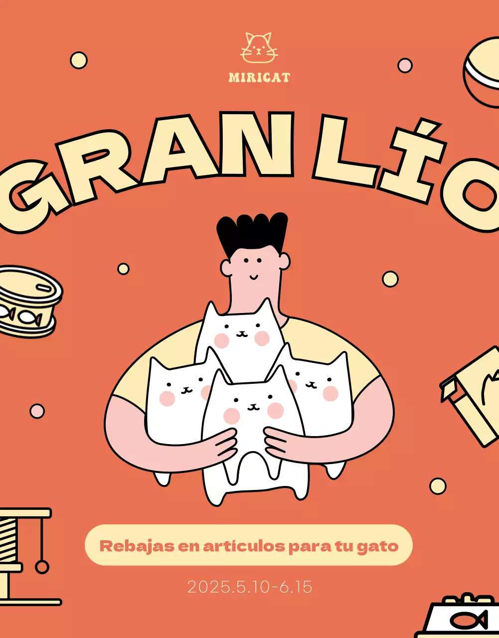 Simpáticas ilustraciones en naranja y amarillo a la venta para gatos