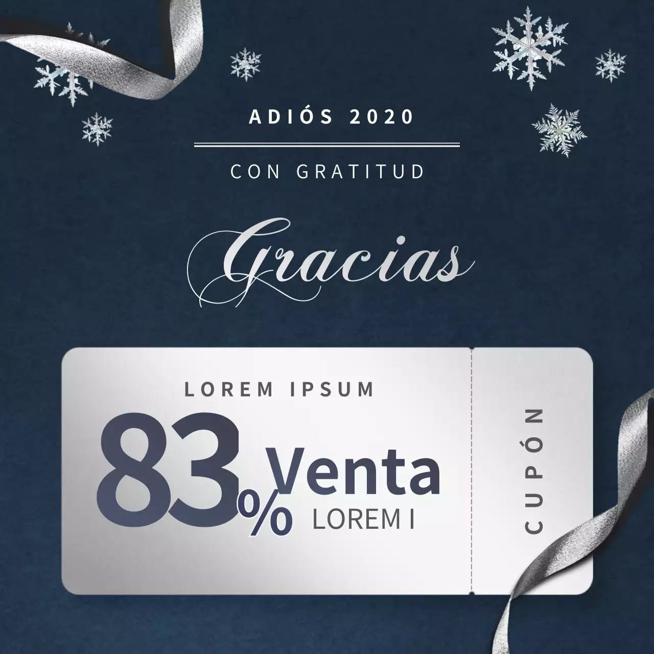 Banner de rebajas en azul marino y plata