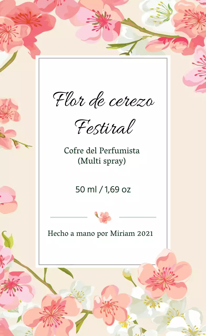 Etiqueta de perfume vintage con ilustración rosa