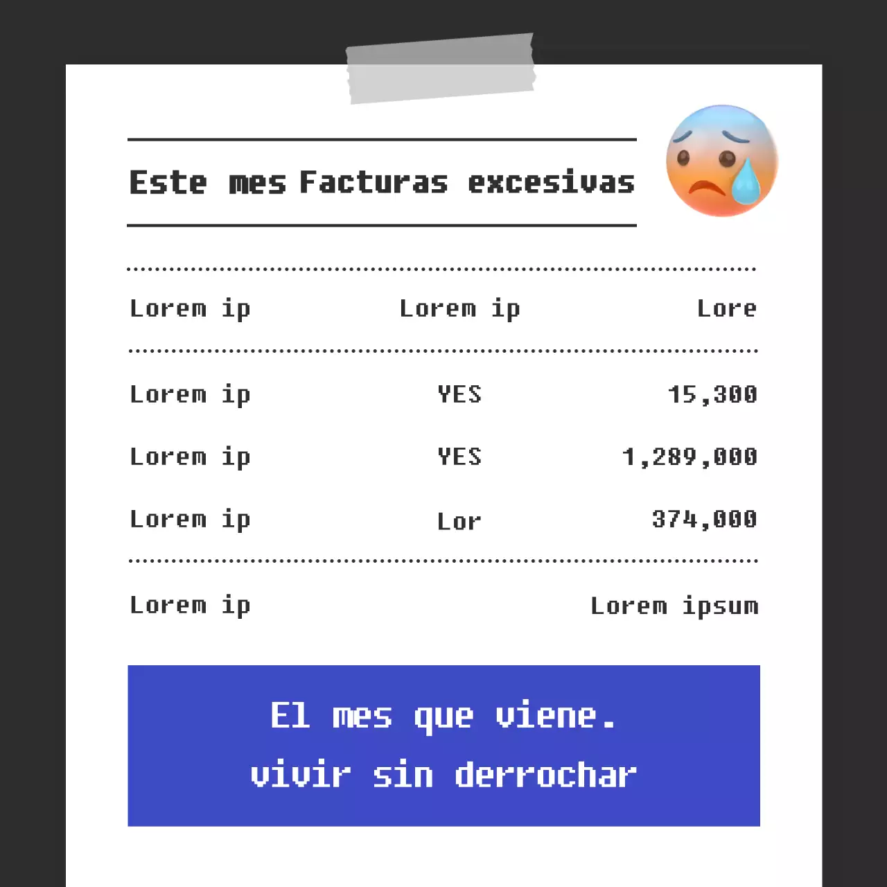 Factura de gastos excesivos en azul y negro