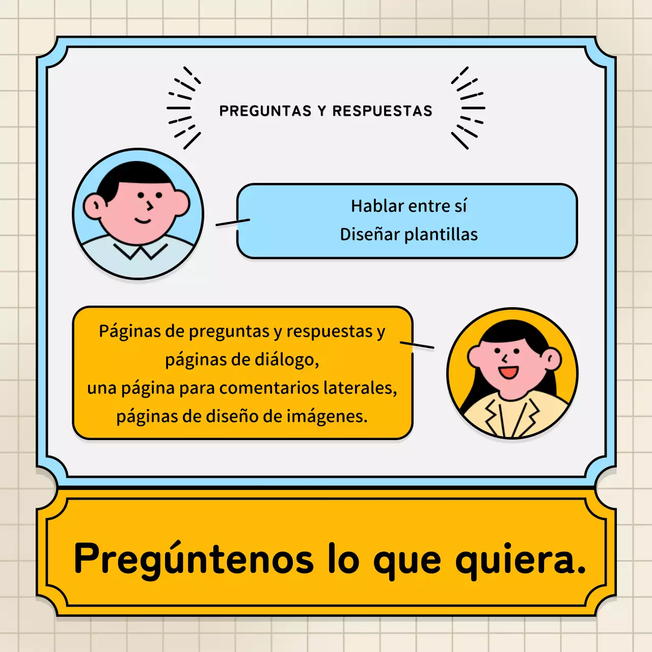 Burbujas de diálogo en azul claro y amarillo y un bonito estilo de ilustración
