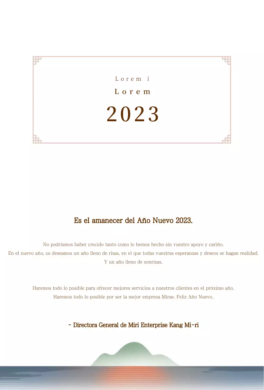 Tarjeta de felicitación de Año Nuevo con degradado al amanecer