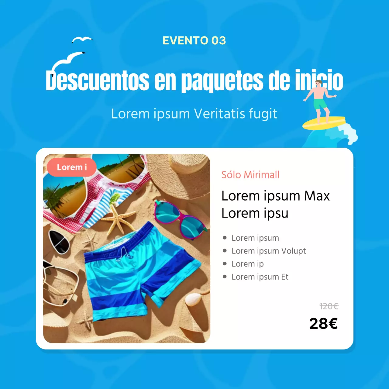 Promocione una venta tropical de verano en azul y amarillo