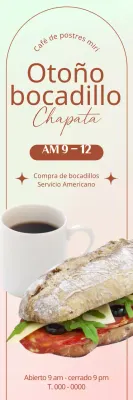 Banner con la foto de un bocadillo y café sobre fondo degradado
