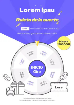 Promocione un evento de ruleta con una ilustración de ruleta azul y amarilla