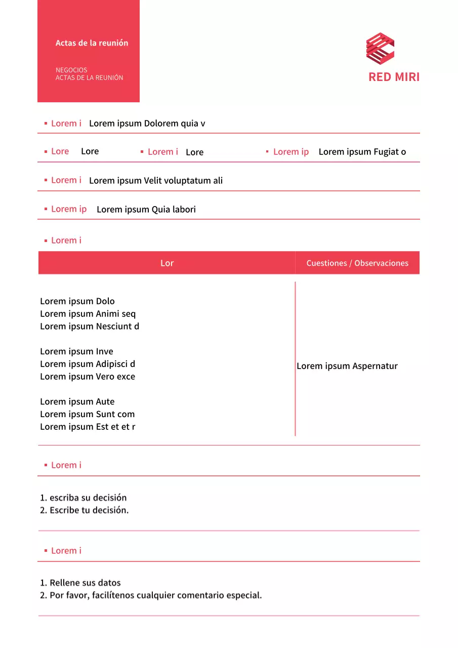 Actas simples de reuniones de trabajo en rojo