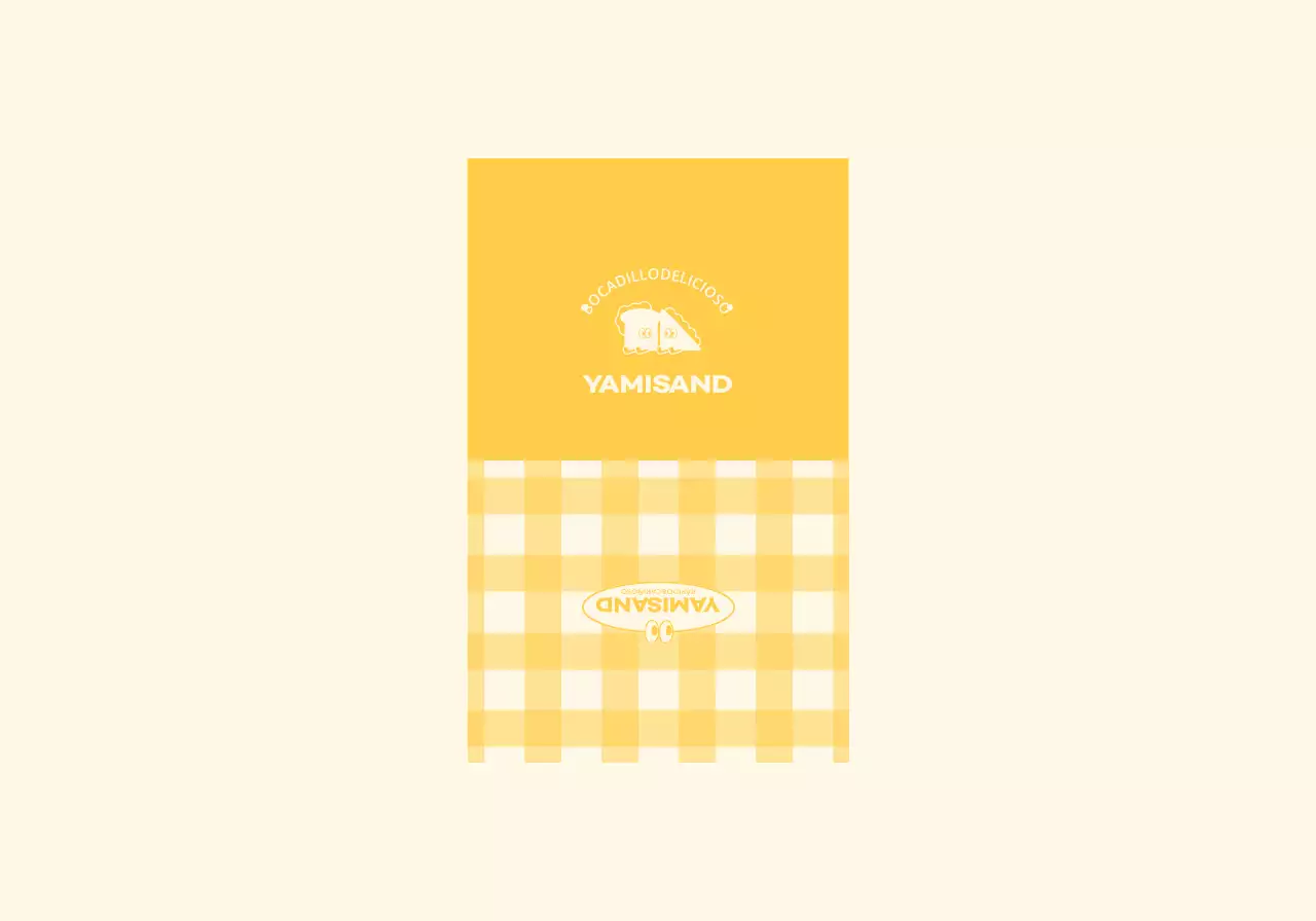 Una sandwichería con cuadros rojos y amarillos y simpáticos personajes