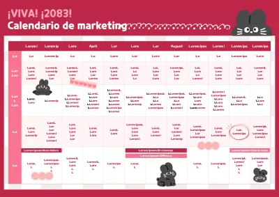 Calendario anual con simpática ilustración de conejito negro en color vino rosado