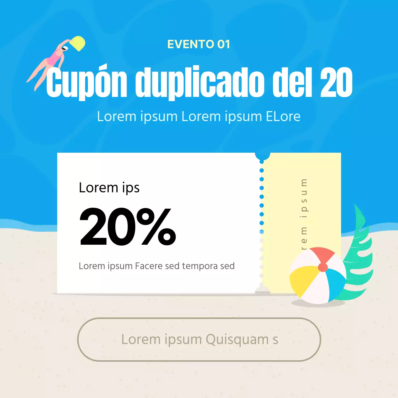 Promocione una venta tropical de verano en azul y amarillo