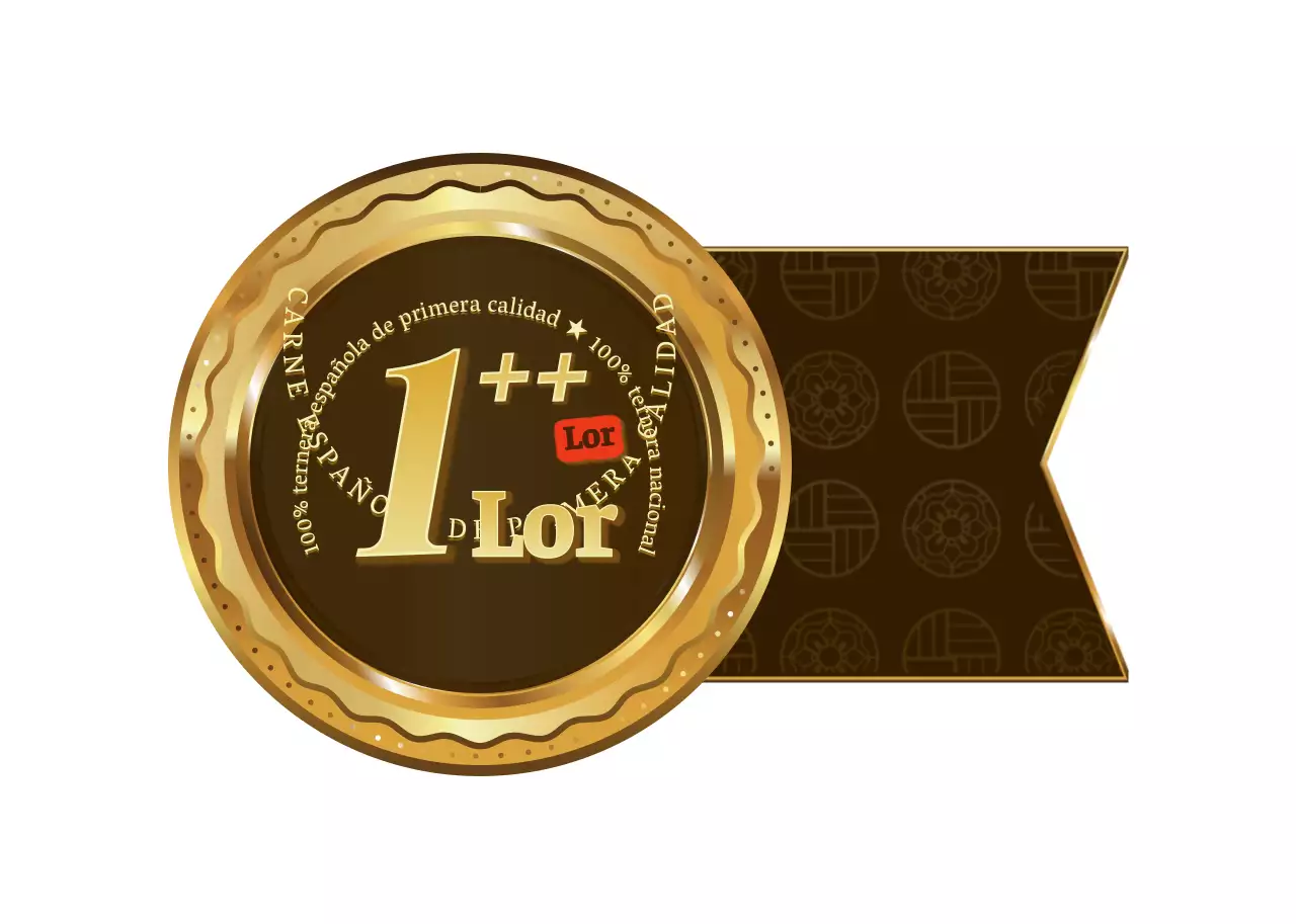 Un brillante y lujoso concepto de marco medallón en dorado y marrón Información sobre la carne de vacuno coreana Grado 1