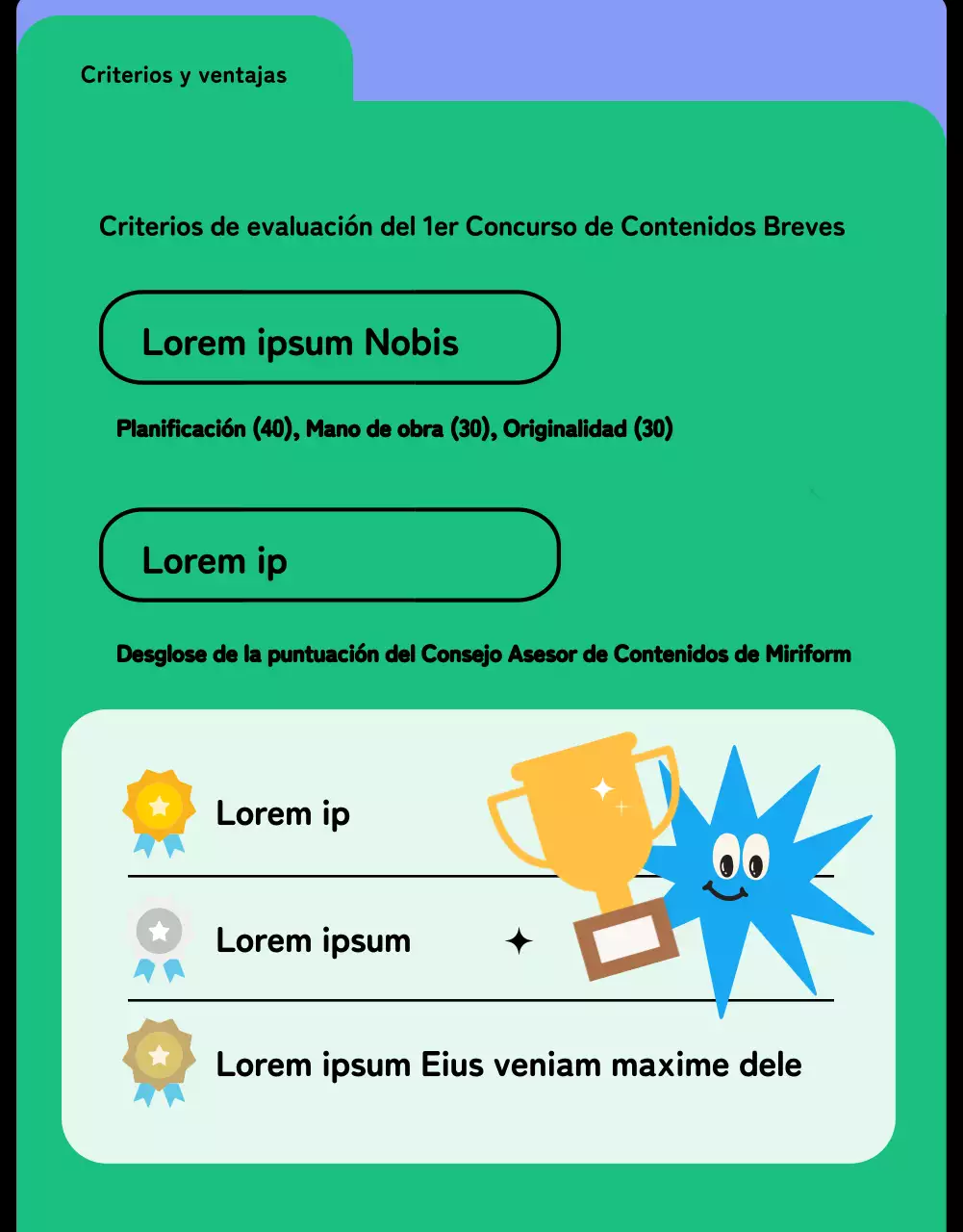 Simpático concurso de contenidos breves con coloridas formas e ilustraciones